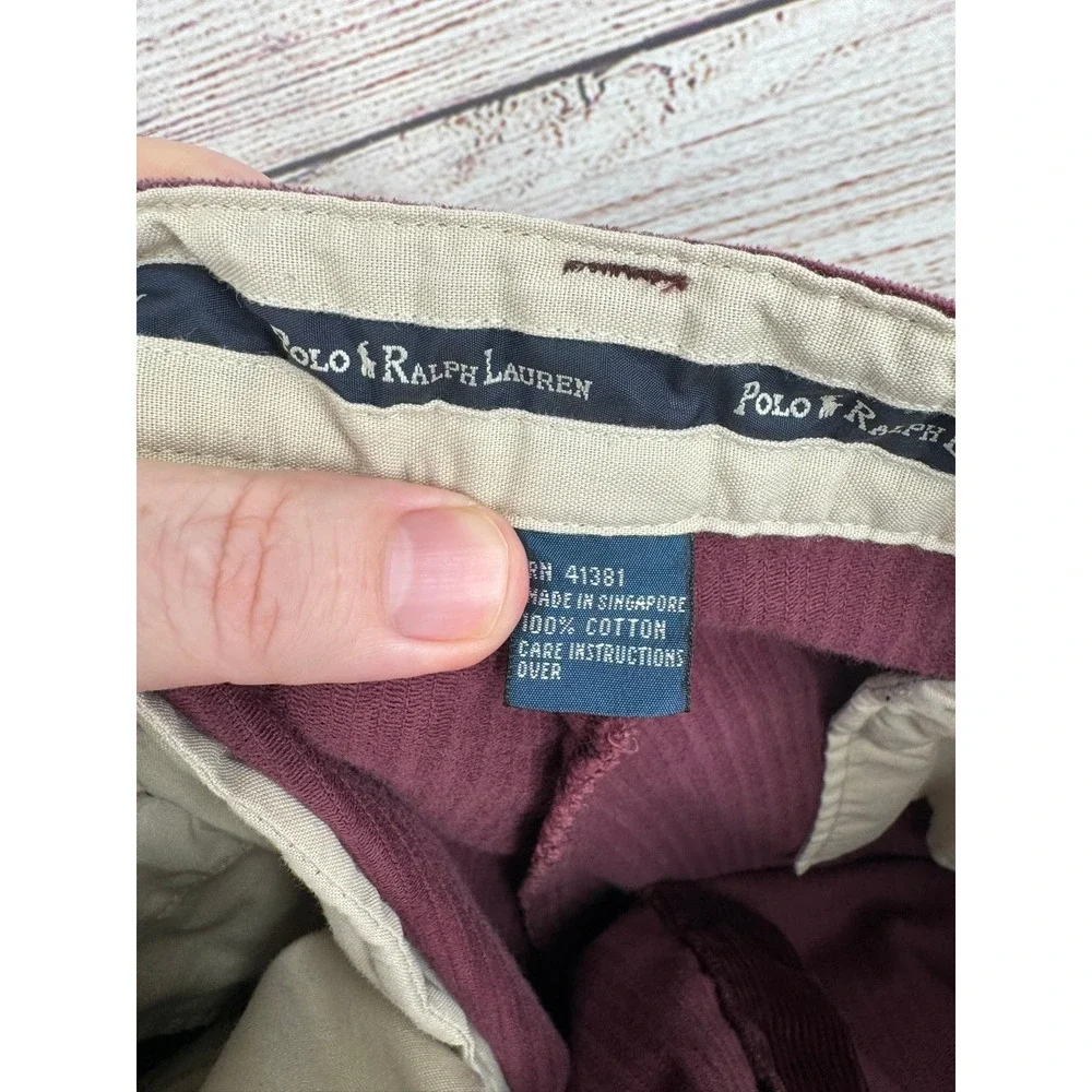 Polo Ralph Lauren Corduroy Pants Mens 38x32 Burgundy Pleated Front Cords